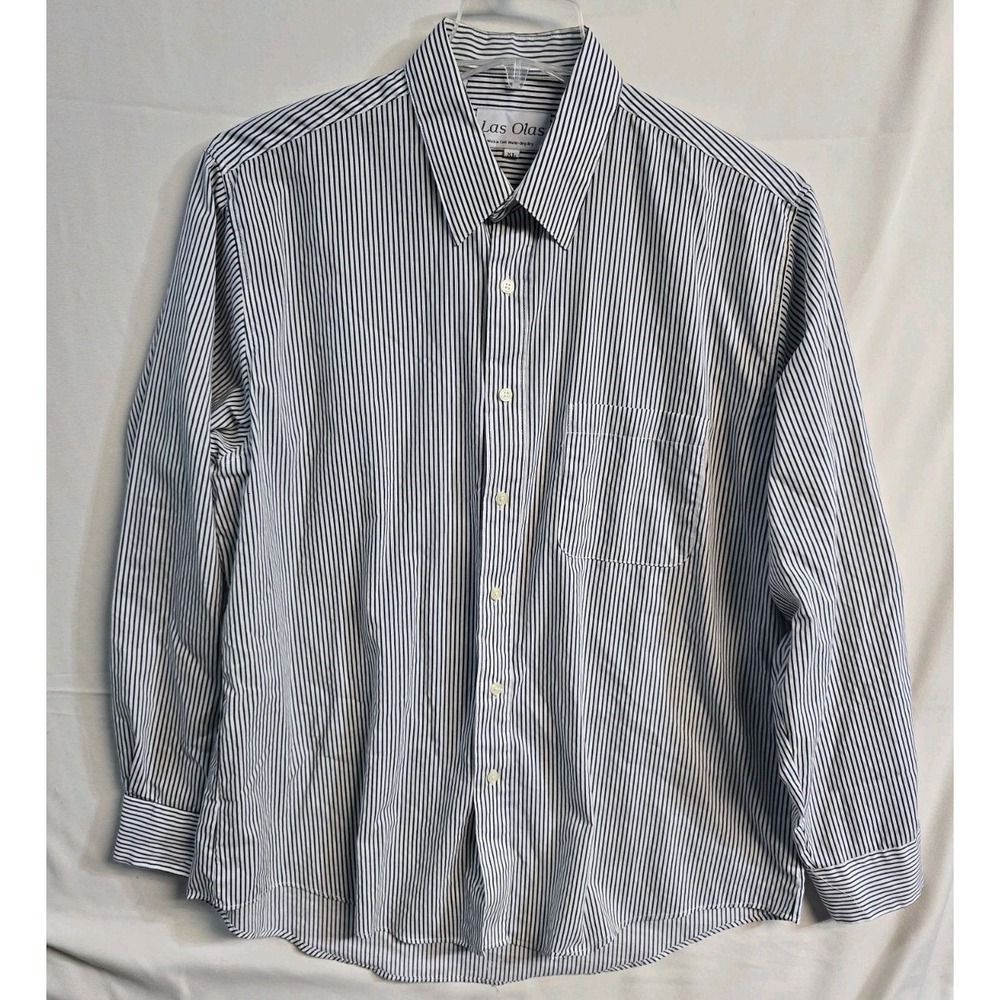 Las Olas XL Men's  Button Up Shirt Long Sleeves White Striped Y2K